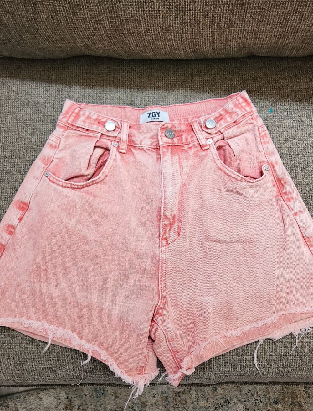 ZGY Pink Denim "Hi & Loose" Relaxed Super High Rise Cutoff Jean Shorts 4"